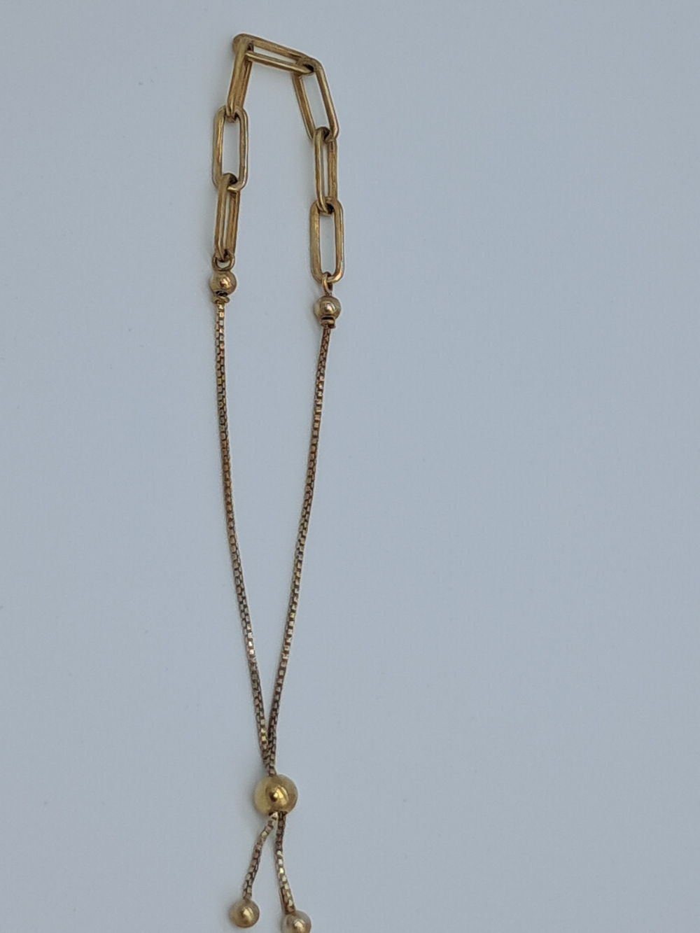 Gold-Tone S925 Adjustable Box & Paperclip Chain Bracelet - Picture 4 of 8